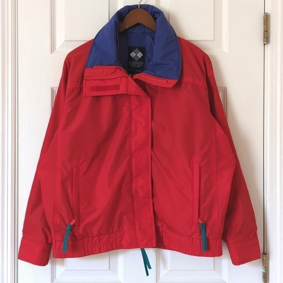 Columbia 90's Vintage Bugaboo Nylon Full Zip Winter Ski Shell Jacket Red Blue L - Picture 1 of 16